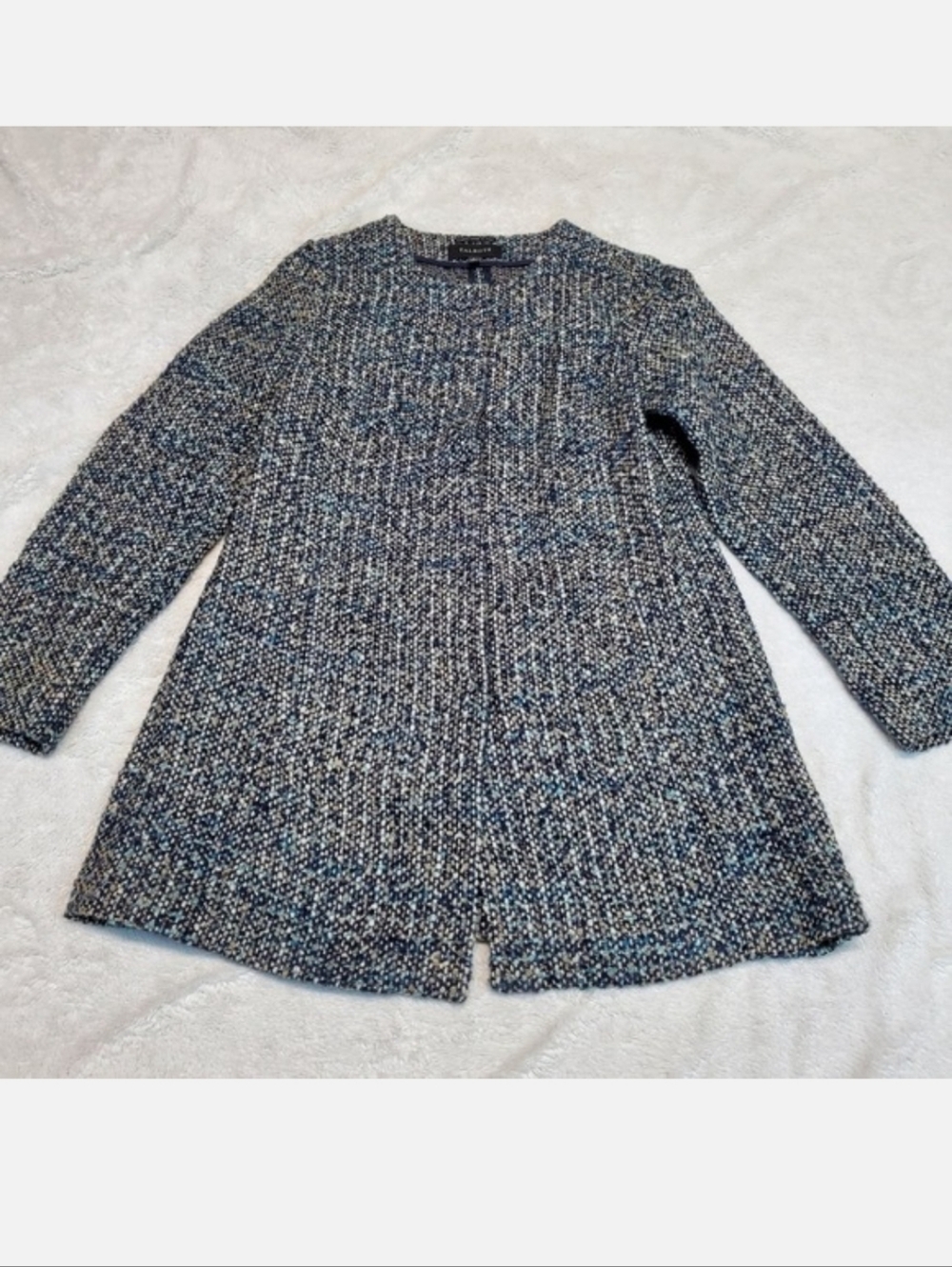 Talbots Blue Cream Tweed Textured Long Cardigan Women 6 Classic Office Capsule